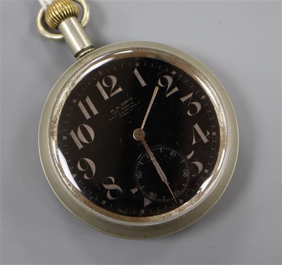 An early 20th century nickel cased Omega B.B. 2862 30 hour non-luminous Mark V black dial R.F.C. pilots pocket watch.